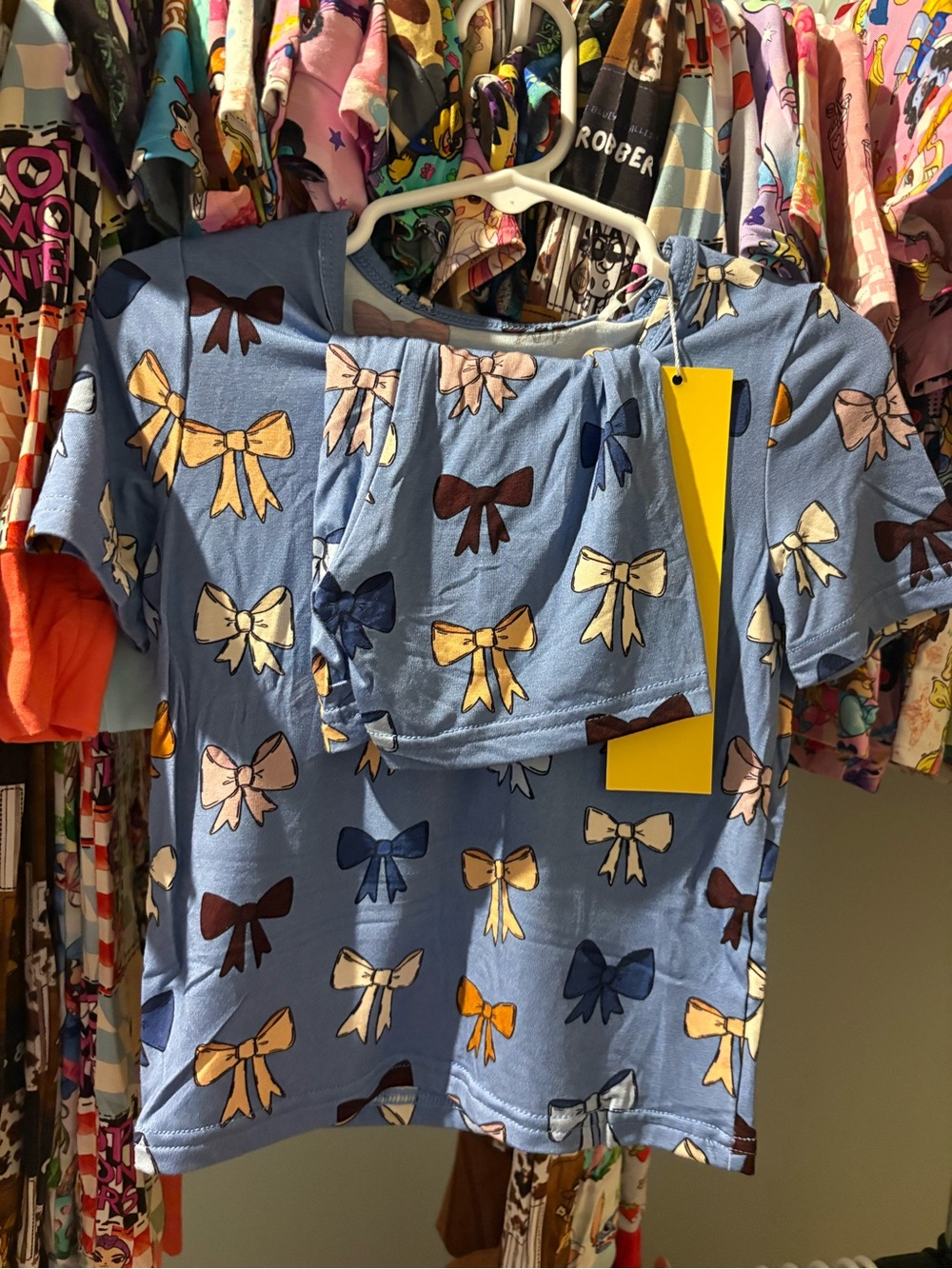 Bamboo pajamas Blue Bow Print Two-Piece Top Set